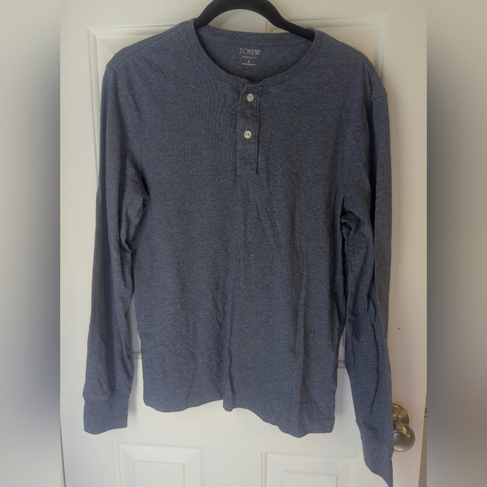 J. Crew Men's Heathered Navy Long Sleeve Henley